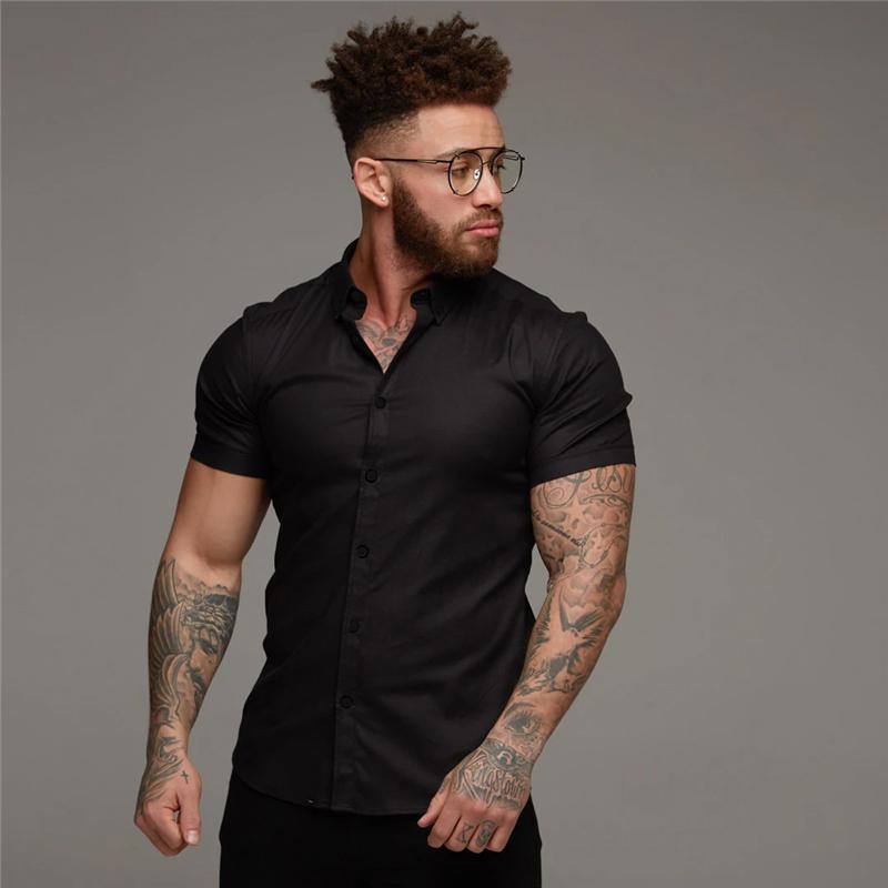 Men's Fashion Dress Shirt Summer Classic Slim Fit Button Short Sleeve Shirts for Men Casual Business Male Hipster Social Shirt