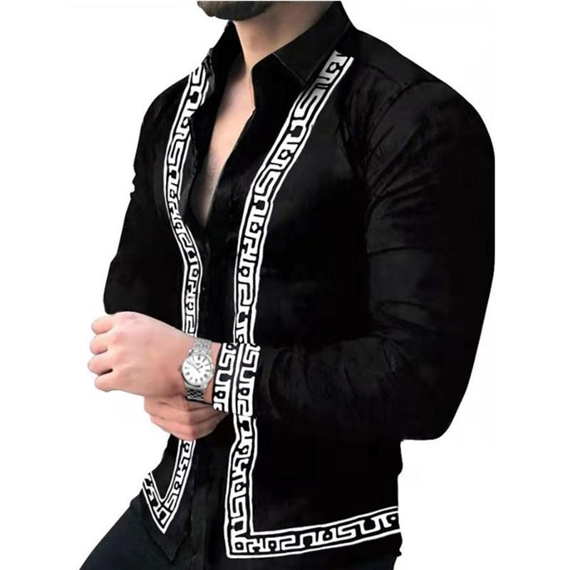 Men S Fashion Printed Long Sleeve Casual Shirt For Young Adults