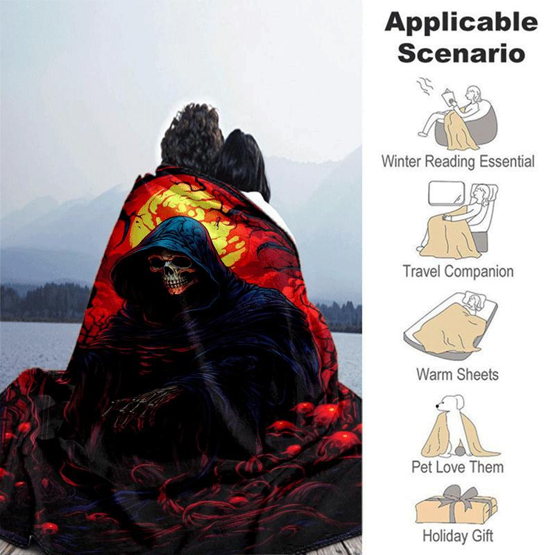 1pc Skeleton Printing Lightweight Flannel Blanket, Comfortable and Warm Blanket, for Camping Sofa Bed and Couch Office, Gift
