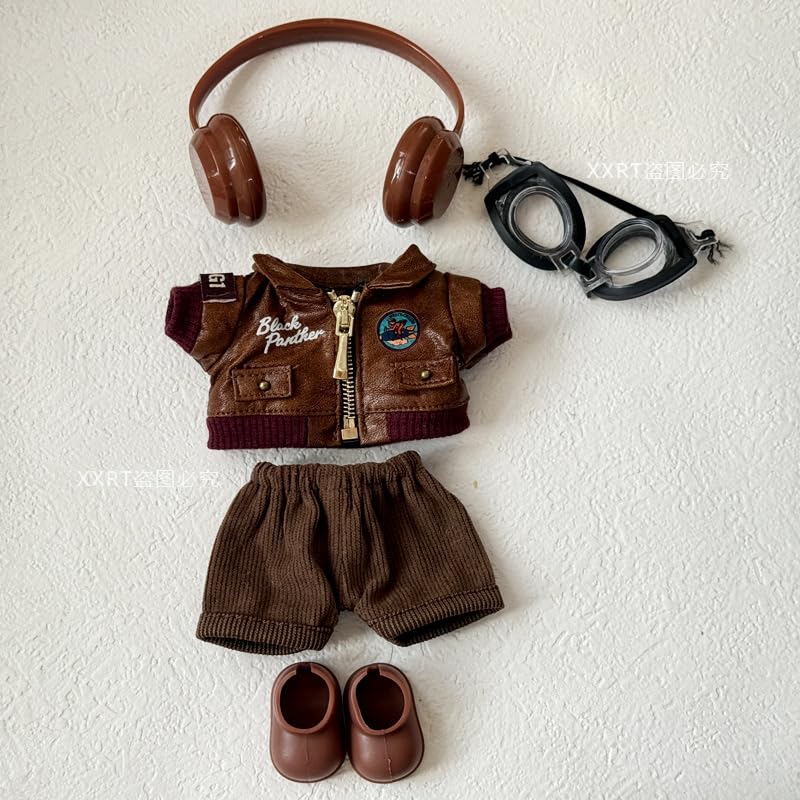 AXLUCE Lovebu Clothing: Leather Jacket, Pants, Shoes, Headphones, and Goggles (Brown)