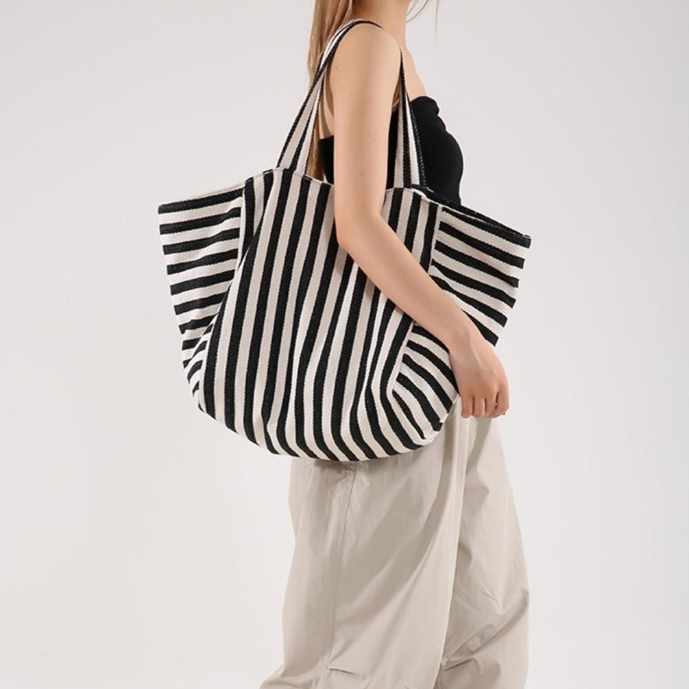 Shopping Bag Cloth Shoulder Bag Canvas Felt Handbag Versatile Stripe Underarm Bag Travel