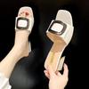 High Heels Slippers Korean Version Temperament Medium Heel Sandals Women's Summer Wear 2025 New Fashion Versatile Thick Heel One-word Drag