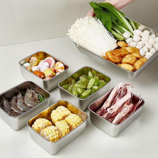 Ланч-бокс из нержавеющей стали с крышкой, герметичный, квадратный, для приготовления еды, обеда, хранения в холодильнике, штабелируемый, безопасный для духовки, контейнер для хранения продуктов