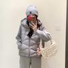 Hooded short knitted splicing cotton clothes women's winter thickened loose bread clothes small warm jacket