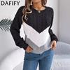 Women's Fashion Casual Fall Winter Colour Block Print Long Sleeve O-Neck Sweaters