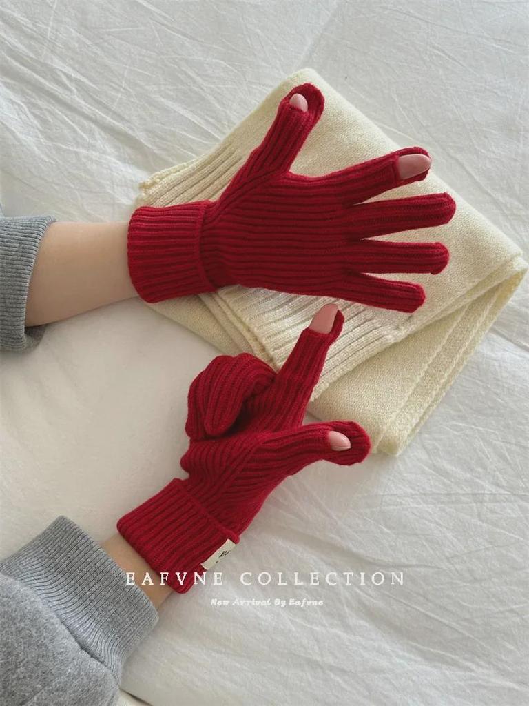 Korean Style Wool Balaclava & Twisted Gloves Set for Women - Perfect for Autumn and Winter