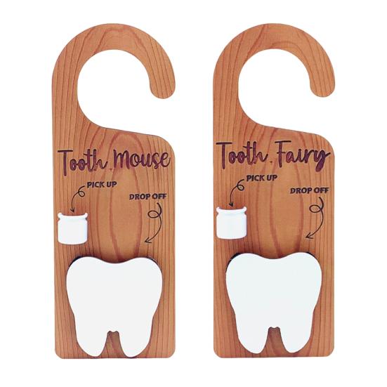 1/2Pcs Wooden Tooth Pattern Door Hanging Decoration Natural Wood Teeth
