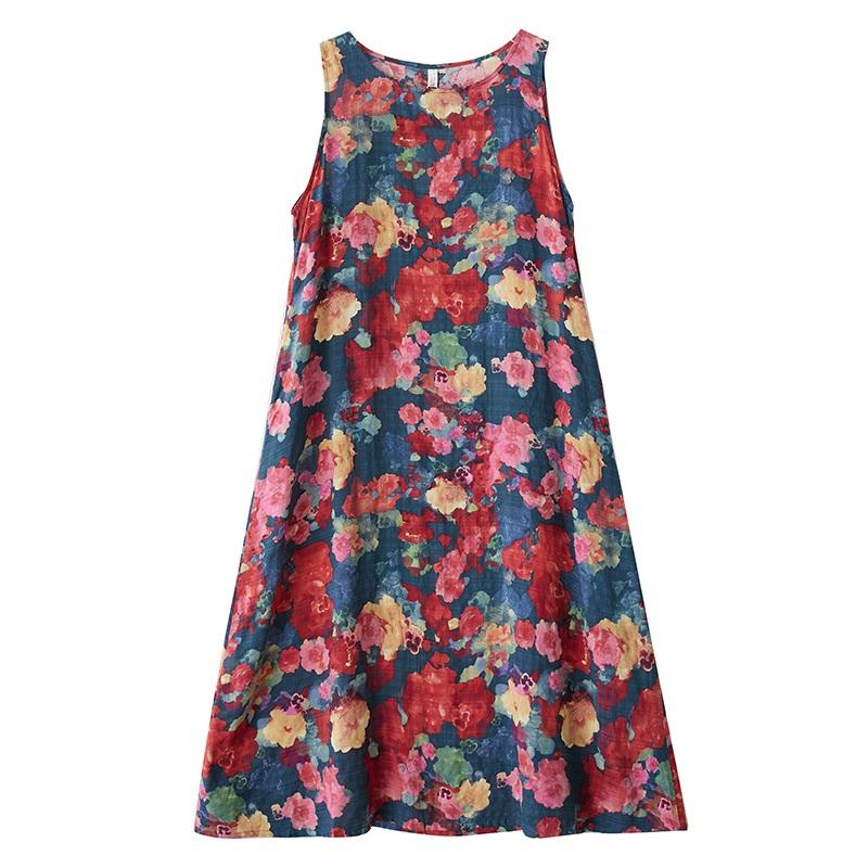 Новое хлопковое винтажное платье с цветочным принтом без рукавов больших размеров для женщин, повседневное свободное длинное летнее платье