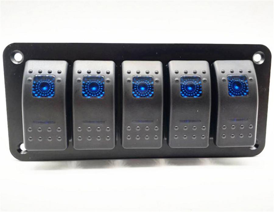 5 Gang On/Off Rocker Switch Panel Dual LED Light Car  Marine Boat Waterproof 12V/24V