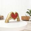 Heart Hand Sculpture Gold Resin Love Hands Heart Statue with Red Heart for Living Room Bedroom Office Coffee Table Desk Wedding Party Decor