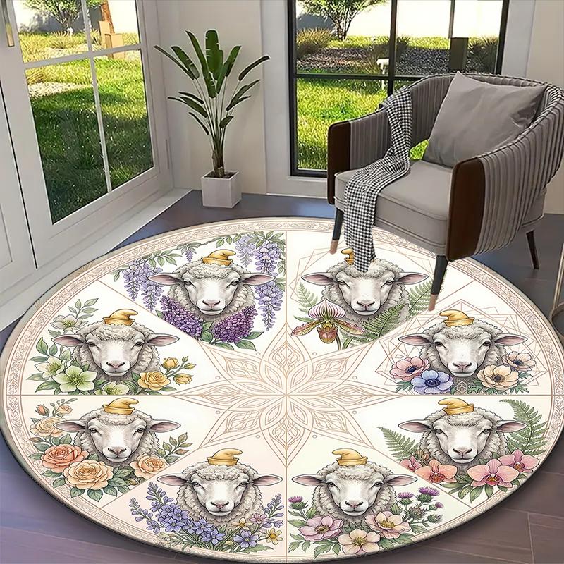 [1pc Fluffy Brown Alpaca Office Chair Carpet] Digital Printed Round Rug for Home & Game Room Use, Soft Indoor Sofa Chair Mat
