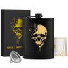 8 oz Black/Silver Portable Elk/Skull Pattern Hip Flask Metal Stainless Steel Wine Bottle with Funnel Gift for Wine Lovers