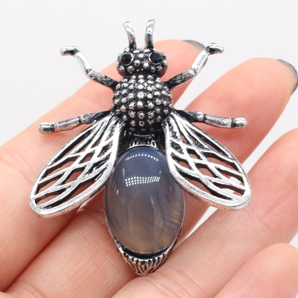 Women Brooch Natural Stone Bee-Shaped Pendant For Jewelry Making DIY Necklace Bracelet Clothes Shirts Accessory