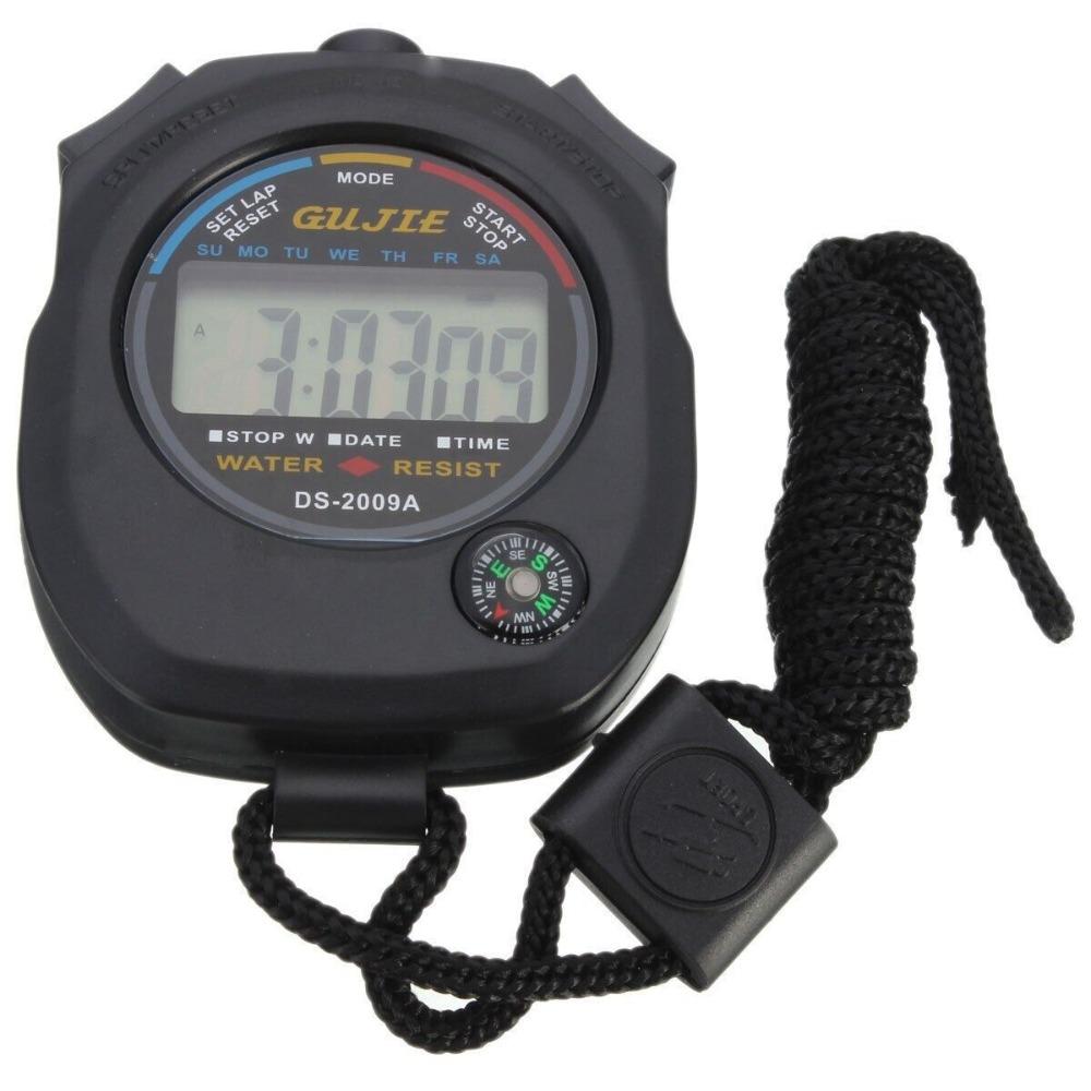 Professional LCD Sports Stopwatch Waterproof Training Timer Portable 24H Clock Watch
