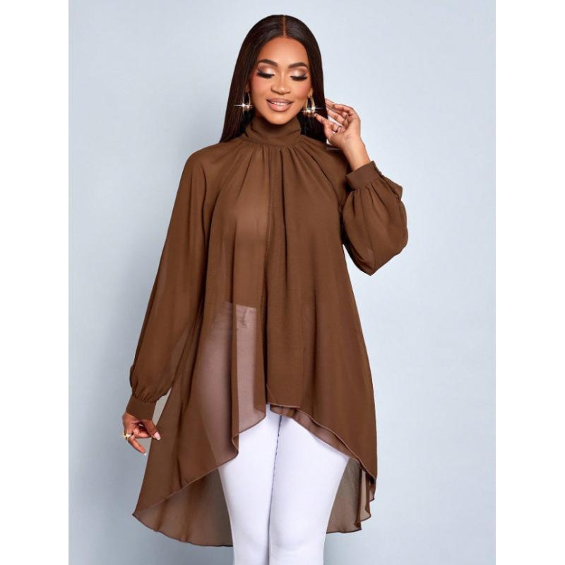 1116 spring and summer new women's loose and versatile irregular chiffon long-sleeved fashion shirt