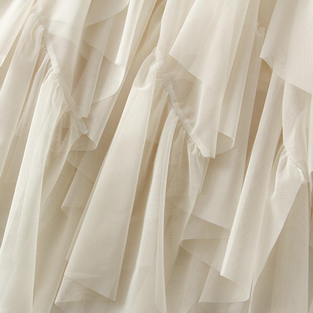 Женская модная повседневная однотонная юбка с высокой талией и оборками из сетки длиной до пола