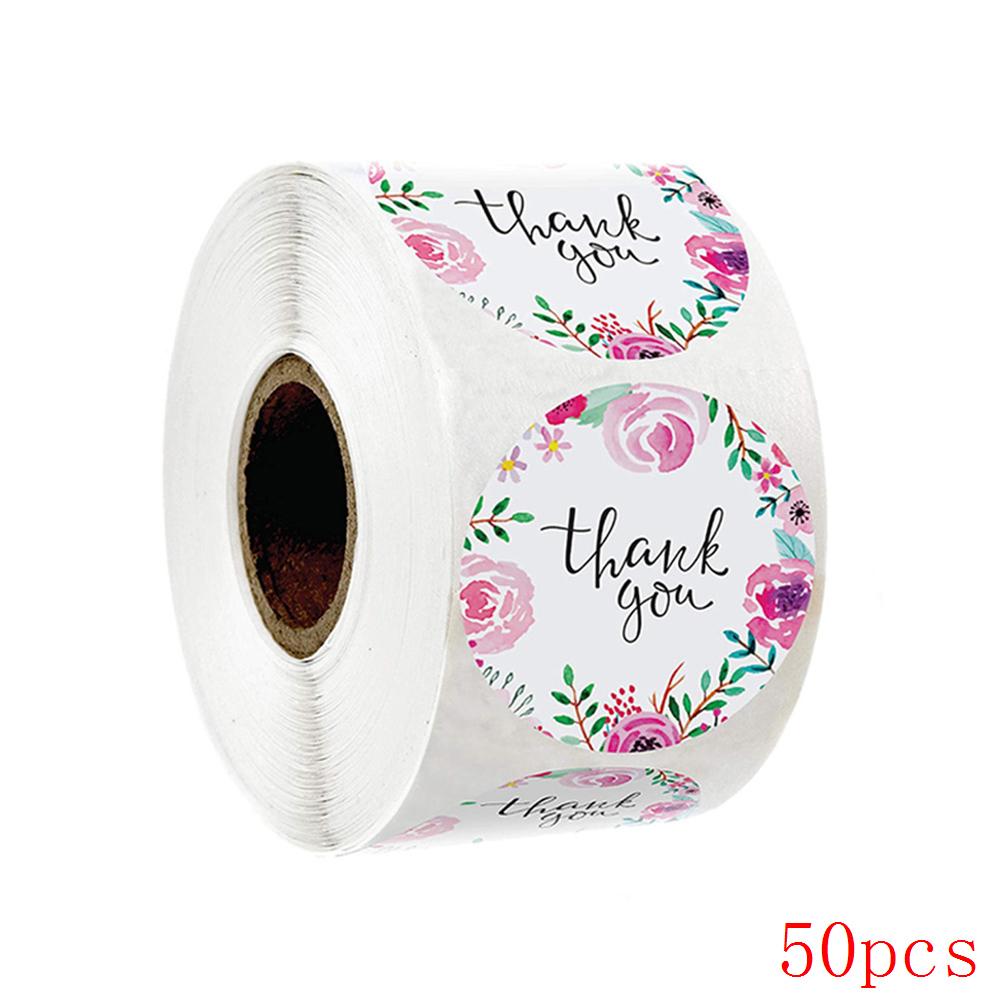 50-500Pcs 1'' Paper Hand Made Stickers Round Floral Thank You Stickers For Baking Envelope Business Seal Labels Sticker