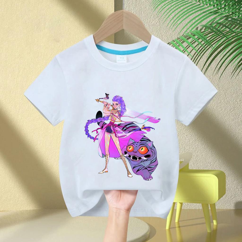 Одежда для маленькой девочки KPop с принтом «Охотники на демонов», детская футболка, модные повседневные топы, 2025, кино, круглый вырез, мультяшная футболка для девочек и мальчиков, повседневная