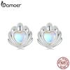 BAMOER 925 Sterling Silver Dainty Seashell Stud Earrings for Women, Heart-shaped Moonstone Hypoallergenic Earrings Fashion Jewelry Gift