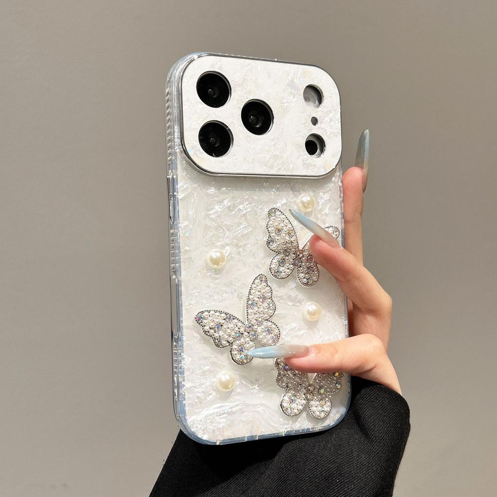 Чехол для iphone 17 16 15 14 13 pro max DIY Жемчужная Бабочка защитный чехол полное покрытие Ударопрочный Защита от отпечатков пальцев
