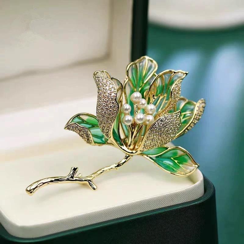 Брошь «Бегония» из эмали, легкая роскошная брошь класса люкс, антибликовая булавка, аксессуары для одежды, женские украшения