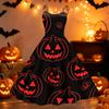 Women Halloween Print Off Shoulder Retro Dress Spaghetti Strap A Line Sleeveless Party Costume Skirt for Holiday Event