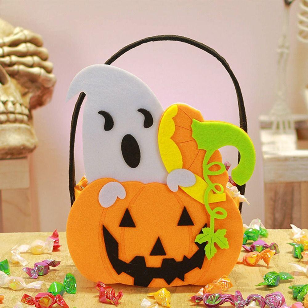 Trick or Treat Pumpkin Candy Bucket Non-woven Halloween Wool Felt Bag Funny   Party