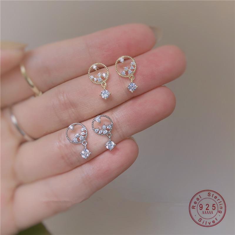 Стерлингового серебра 925 пробы, полые капли воды, кристаллы с кисточками, 14-каратное золото, серьги-гвоздики, женские модные очаровательные юбилейные украшения