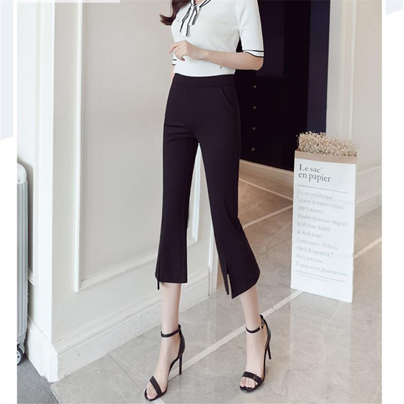 Костюмные брюки длиной до икры, женские свободные повседневные брюки, брюки-клеш с семью точками, тонкие драпированные брюки с высокой талией, микро-расклешенные брюки, универсальные