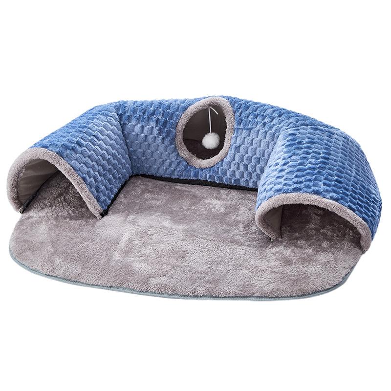 3-in-1 Cat Tunnel Bed, Convertible Play Tunnel & Warm Nest with Non-Slip Bottom, Cozy Plush Pet Mat for Cats, Rabbits