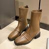 Fashion Women's Ankle Sock Boots Square Toe Booties Elegant with Medium Heels Female Short Shoes High Quality Footwear On Promotion Boot