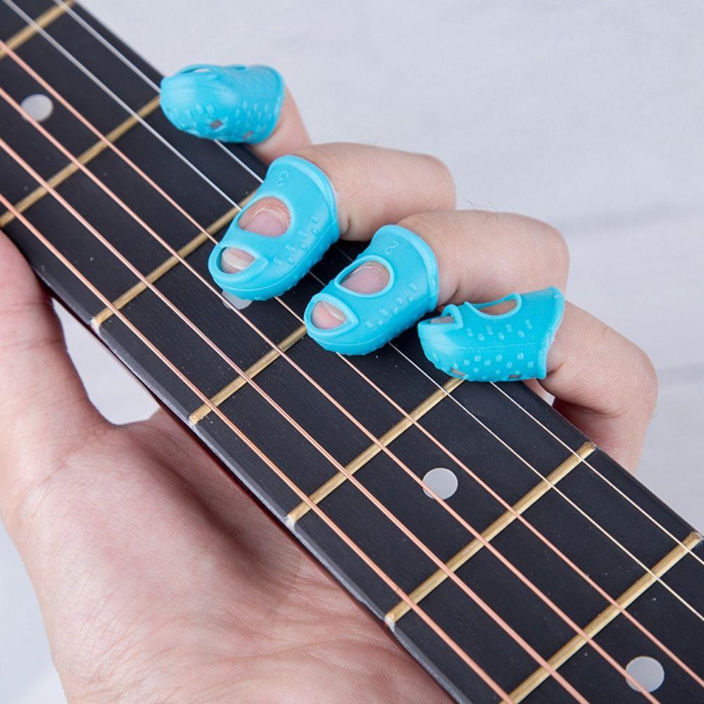 4pcs/set Non-Slip Silicone Finger Guards Rubber Thimble Guitar Fingertip Protectors   Unisex
