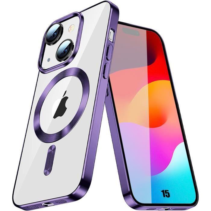 Coque pour iPhone 15 - Protection Antichoc - Chromé Violet - Cercle Magnétique - Souple - Silicone