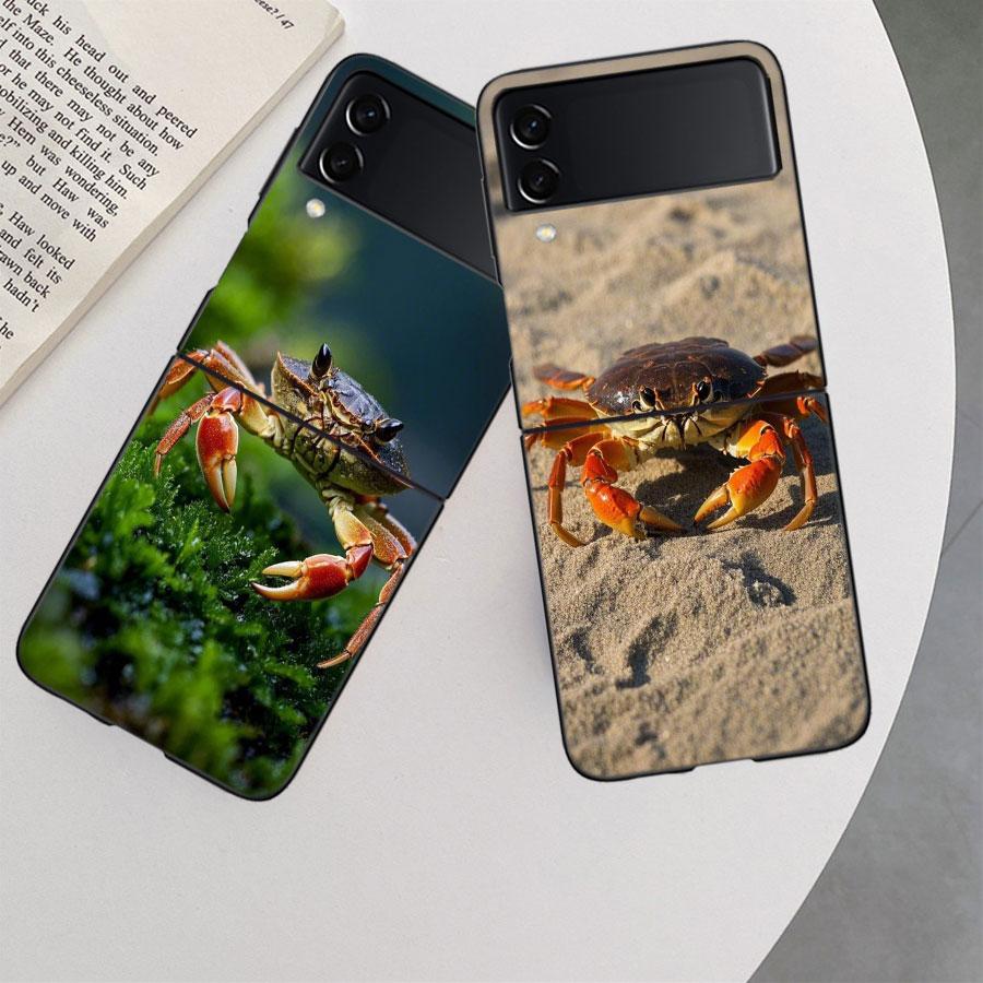 Unique Animal Crab Phone Case For Samsung Z Flip 7 6 5G Galaxy Z Flip 5 4 3 Black Hard Cell Cover Luxury PC Shell Coque