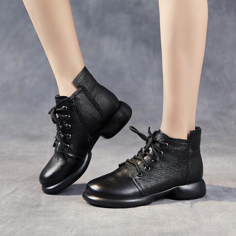 Женские повседневные кожаные ботильоны на шнуровке, удобные зимние ботинки на молнии, короткие ботинки на платформе для женщин, высокие деловые рабочие туфли