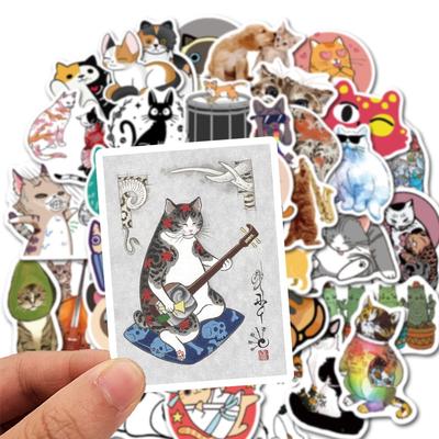 50 шт., милые самурайские кошки, татуировки, наклейки с изображением кота для скрапбукинга, ноутбука, ПК, телефона, водонепроницаемые наклейки для декора