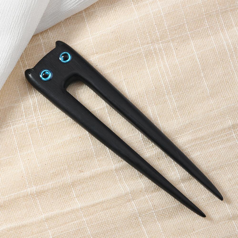 Vintage Sandalwood Cat Hairpin Wooden Blackwood Kitty Hair Stick Antique Boys/Girls