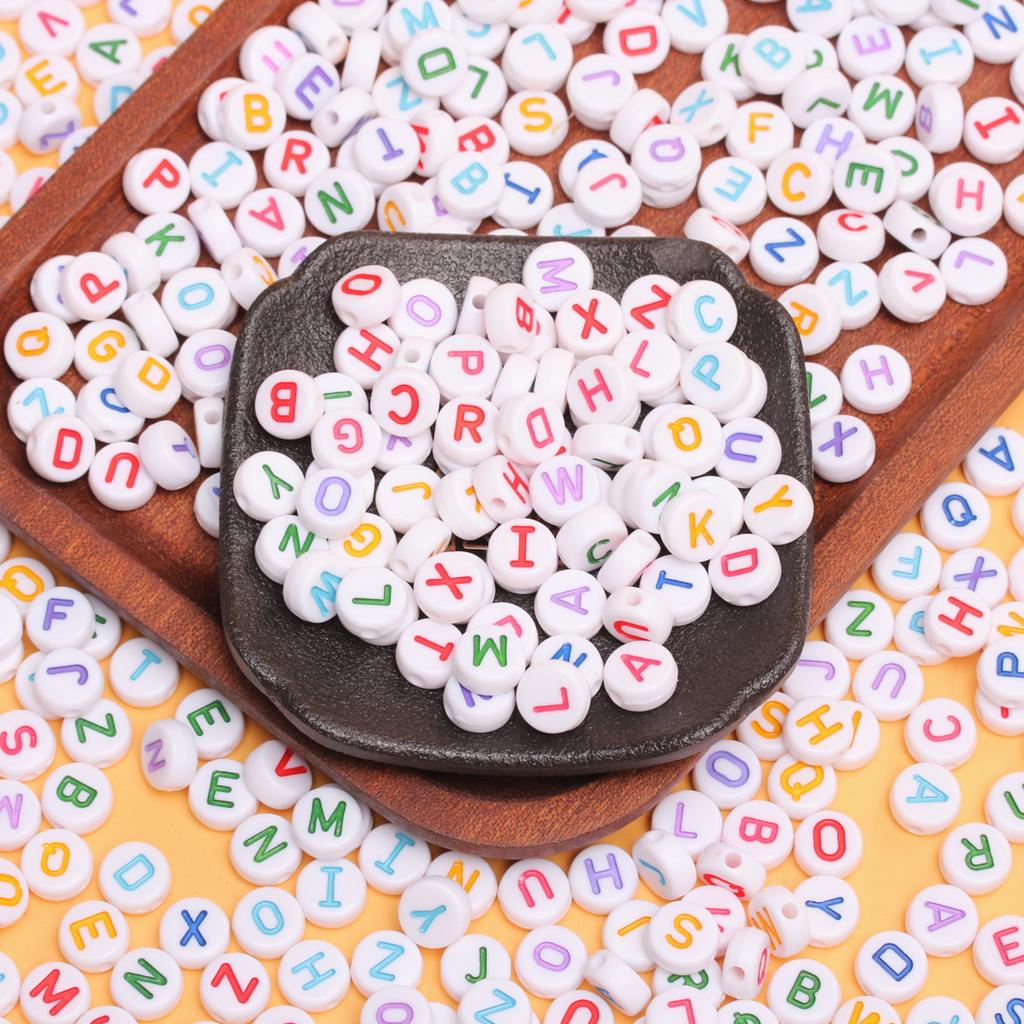 500g About 1420Pcs Acrylic DIY Jewelry Making Loose Beads White 10mm Colorful Letter Accessories Necklace Bracelet Pendant