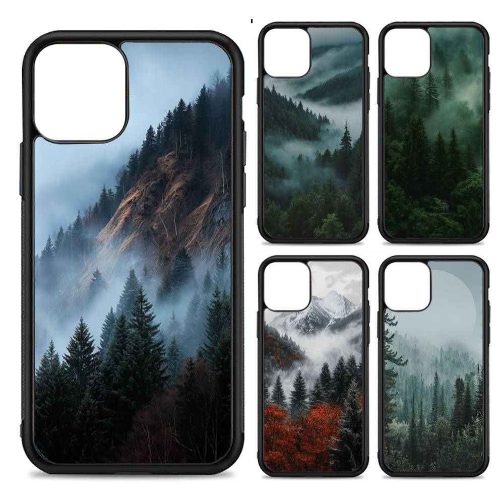 Чехол для телефона «Горный Лес» Беспроводная зарядка PC+TPU Для IPhone 11 12 13 14 15 16 17 Pro Max Plus Чехол