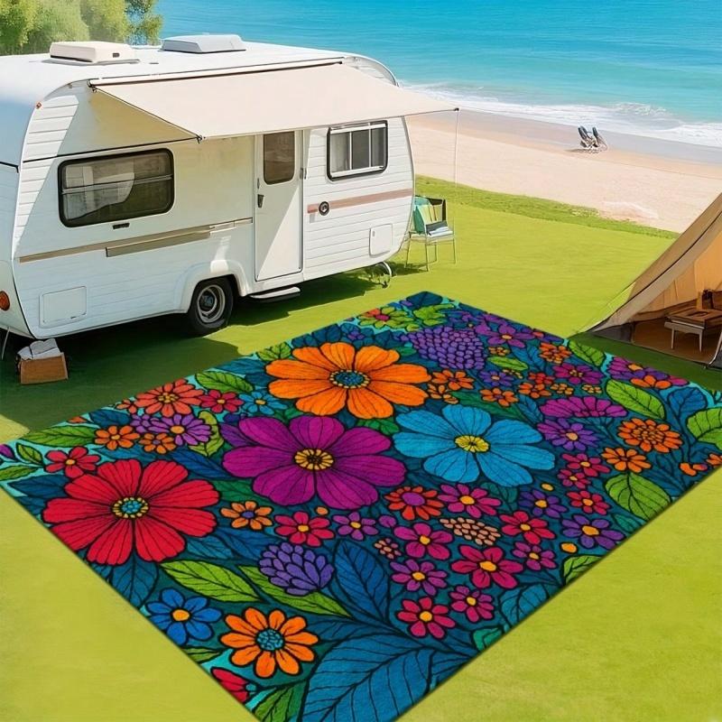 Vibrant Multicolor Geometric Circle Large Felt Area Rug Non Slip Washable Modern Living Room Floor Carpet