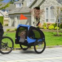 PawHut Dog Trailer, Folding Bike Trailer for Dogs, Water Resistant, Oxford Fabric, Steel, 140 x 71 x 83 cm, Blue