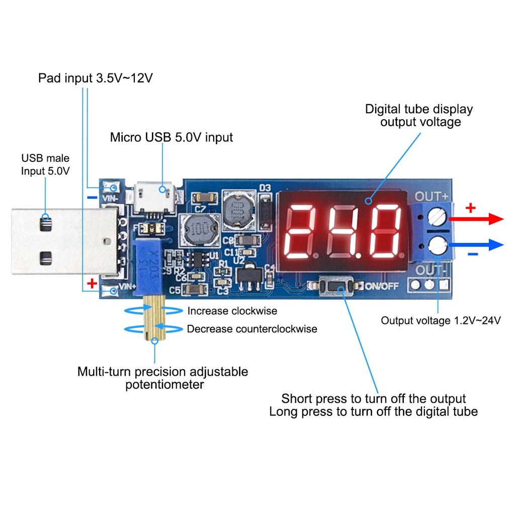FONKEN DC-DC 5 В до 3,5 В/12 В USB повышающий/понижающий модуль питания Регулируемый повышающий понижающий преобразователь выход постоянного тока 1,2 В-24 В