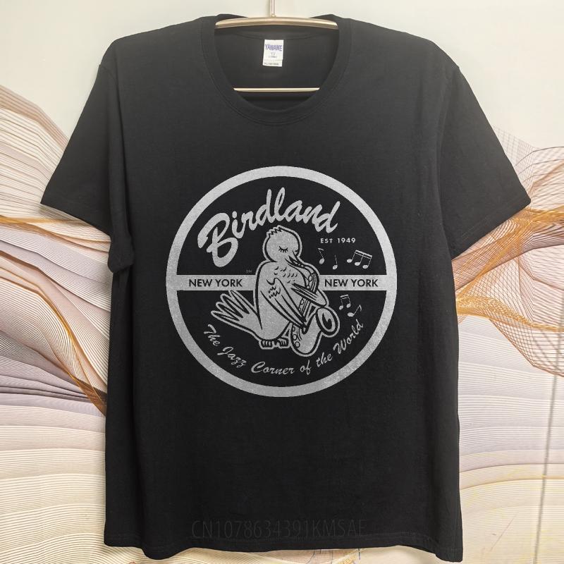Vintage Summer For Man Tshirt Birdland New York Jazz Bird Saxophone Music Logo Short Sleeve Street Wear Crew Neck Tshirt
