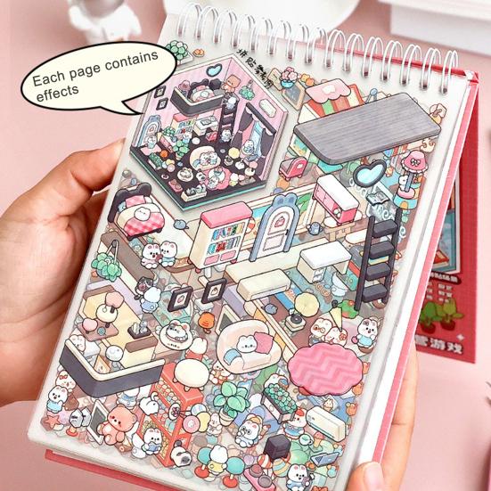 Книга с миниатюрными сценами, яркая цветная книга с миниатюрными сценами и пинцетом, набор 3D-наклеек, игривые декоративные наклейки