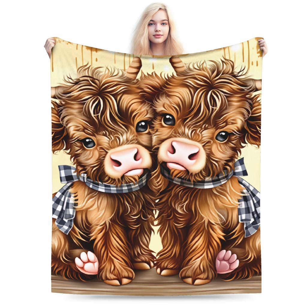 Soft Blankets Kids Adult Decorative Highland Cow Themed Throw Blanket Flannel Bedspread For Couch Bed Funny Sofa Bed Cover