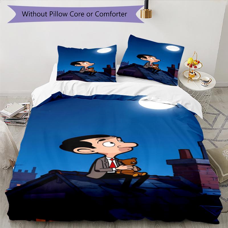 3pcs Mr Bean Bedding Set Duvet Cover Closure Includes 1 Duvet Cover & 2 Pillowcases, Soft and Comfortable for All Seasons.