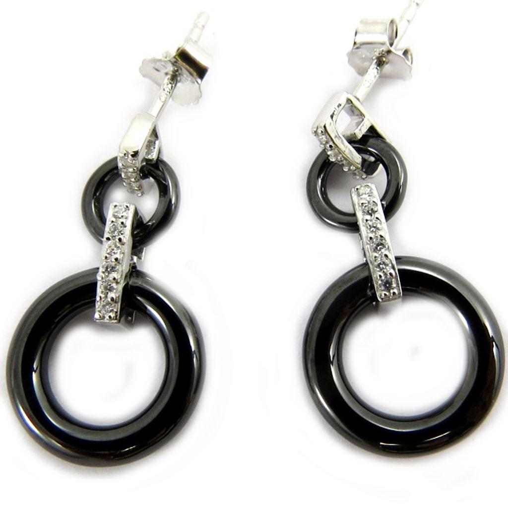 Les Trésors De Lily [L5662] - Серебряные серьги "Сисси" черное серебро (керамика) родиевое покрытие - 25х12 мм