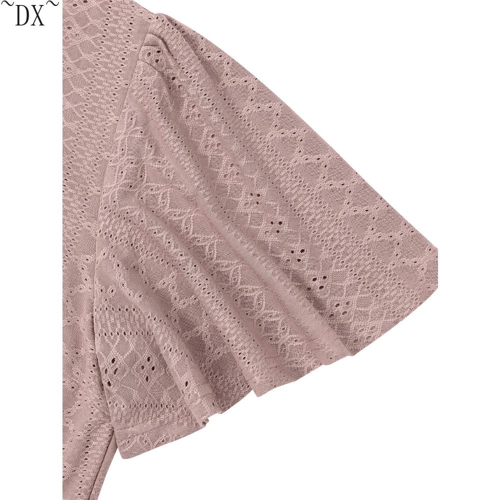 DX - весеннее и летнее новое желание, женский однотонный повседневный вязаный ажурный комплект с круглым вырезом для внешней торговли в Европе и Америке