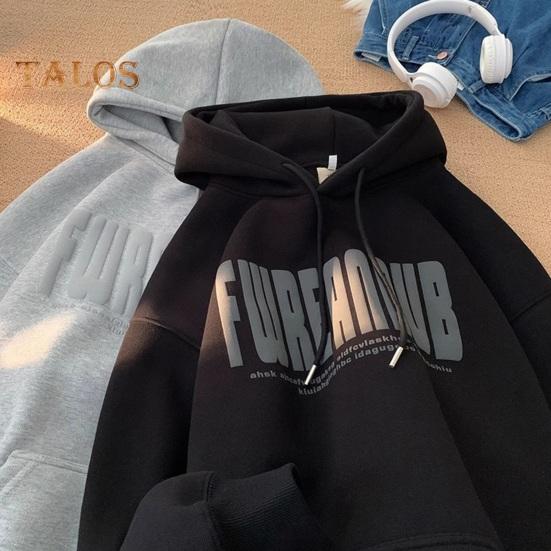 Мужская толстовка с капюшоном на осень-зиму с принтом букв, эластичными манжетами, толстым плюшем, большим накладным карманом, с капюшоном, свободная, сохраняющая тепло, средней длины