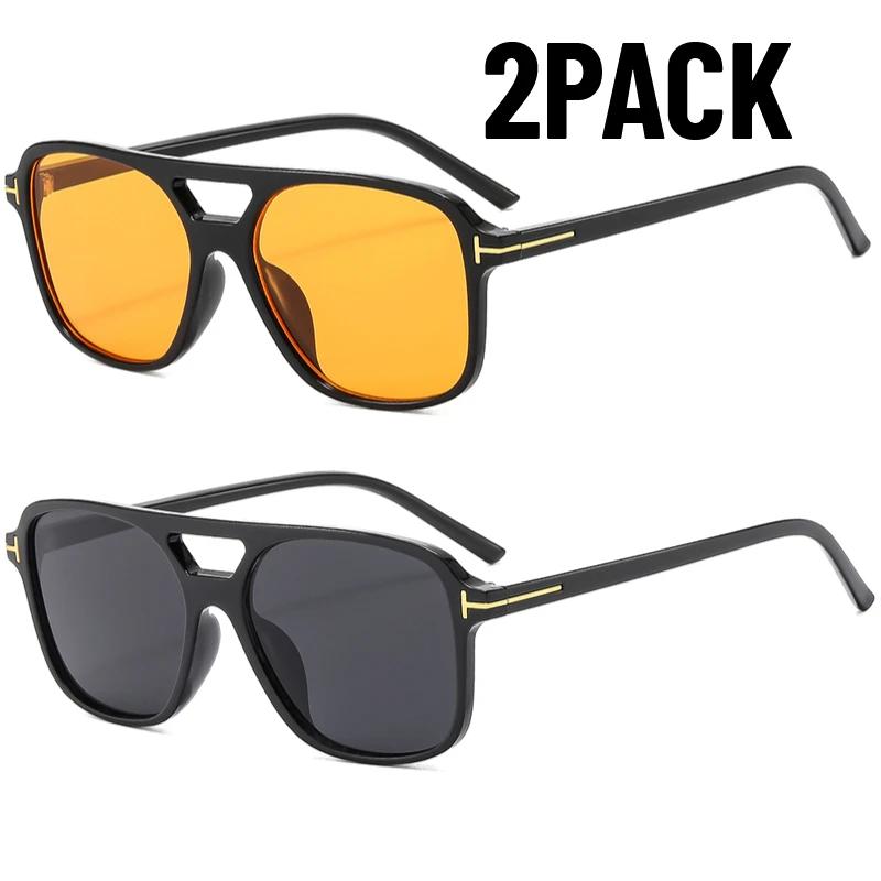 1/2PACK Classic Oversized Men Sunglasses Vintage Retro Double Bridges Women Glasses UV400 Outdoor Sports